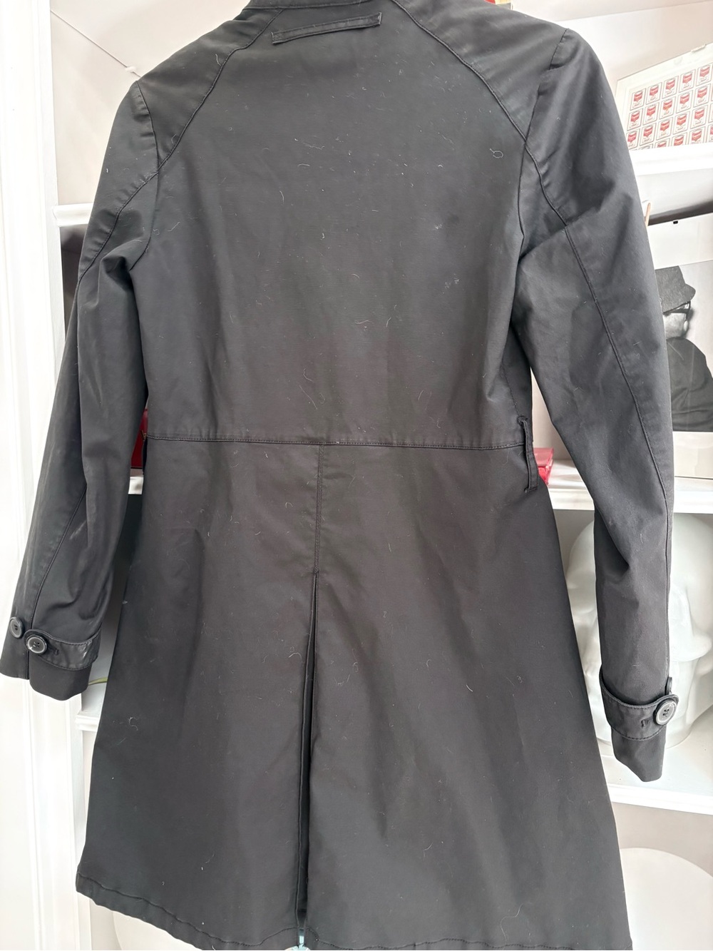 Jacob Black Long Trench Coat with Asymmetric Button Detail - Picture 4 of 4